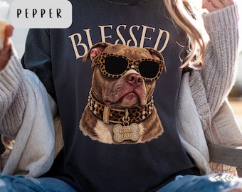 Koszulka "Błogosławiony Pit Bull" z koszulką dla mamy psa, bogatego chłopca Pitbull, zabawny prezent religijny z wiarą