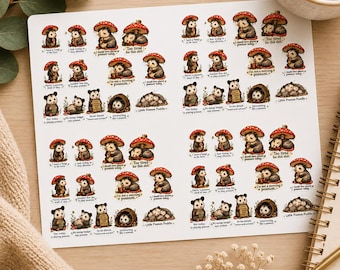 Whimsical Possum Sticker Sheet, Playful Opossum Decals, Nature Journal Planner Stickers