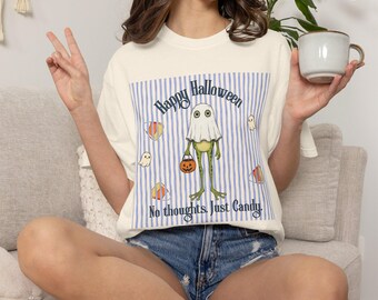 Happy Halloween Ghost Frog T-shirt | No Thoughts Just Candy, Cute Spooky Design