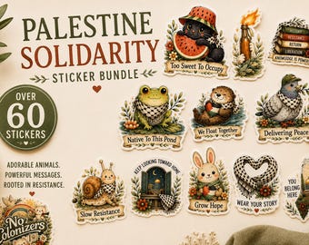 Palestine Solidarity Sticker Bundle, Cottagecore Watercolor Art, Receive 60 Decals