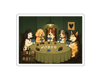 Dogs Playing Poker Sticker | Whimsical Vintage Canines, Poker Night Die-Cut Vinyl
