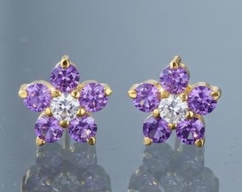 Tanzanite Flower Stud Earrings: Rose Cut Diamond, Sterling Silver