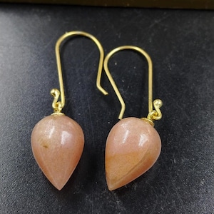 Peach Moonstone Drop Earrings: 925 Sterling Silver, June Birthstone