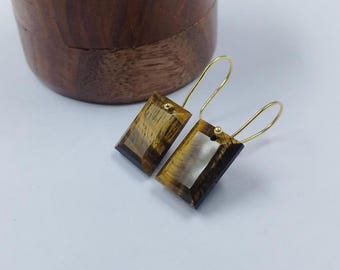 Tiger's Eye Dangle Earrings: Handmade 925 Sterling Silver Gemstone