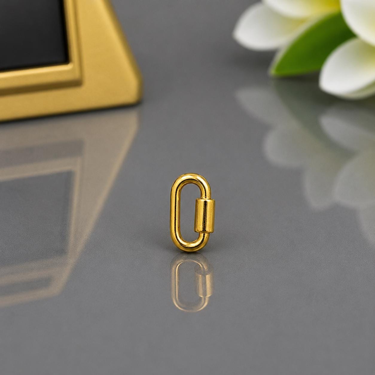 14k Solid Gold Oval Carabiner Lock Clasp: Handmade Jewelry (12x6