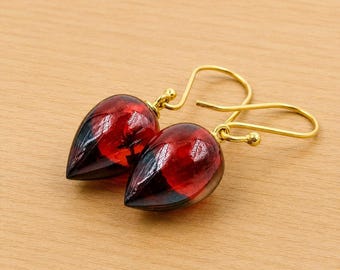14K Gold Garnet Earrings, Small Earrings, Garnet Dangle Drop Earrings, January Birthstone Earrings, Teardrop Earrings, Garnet Drop For Her