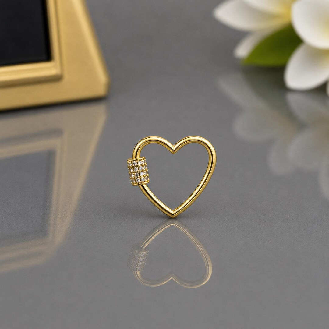 CZ Heart Carabiner Clasp: Gold Filled Sterling Silver Pendant