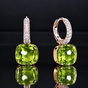 Peridot Earrings, August Birthstone, Lime Green Emerald Cut Earrings in Gold or Silver, Rectangular Baguette Drops, Peridot Jewelry for her