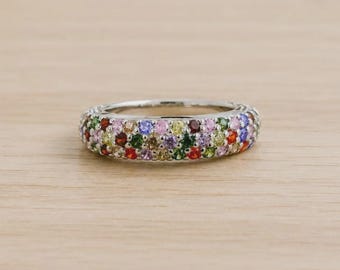 Rainbow Sapphire Eternity Ring: Handmade Sterling Silver Band