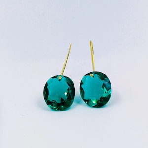 14K Gold Lab-Created Paraiba Tourmaline Earrings: Minimalist Oval Drop