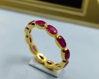 Oval Ruby Eternity Band: Sterling Silver Art Deco Stacking Ring