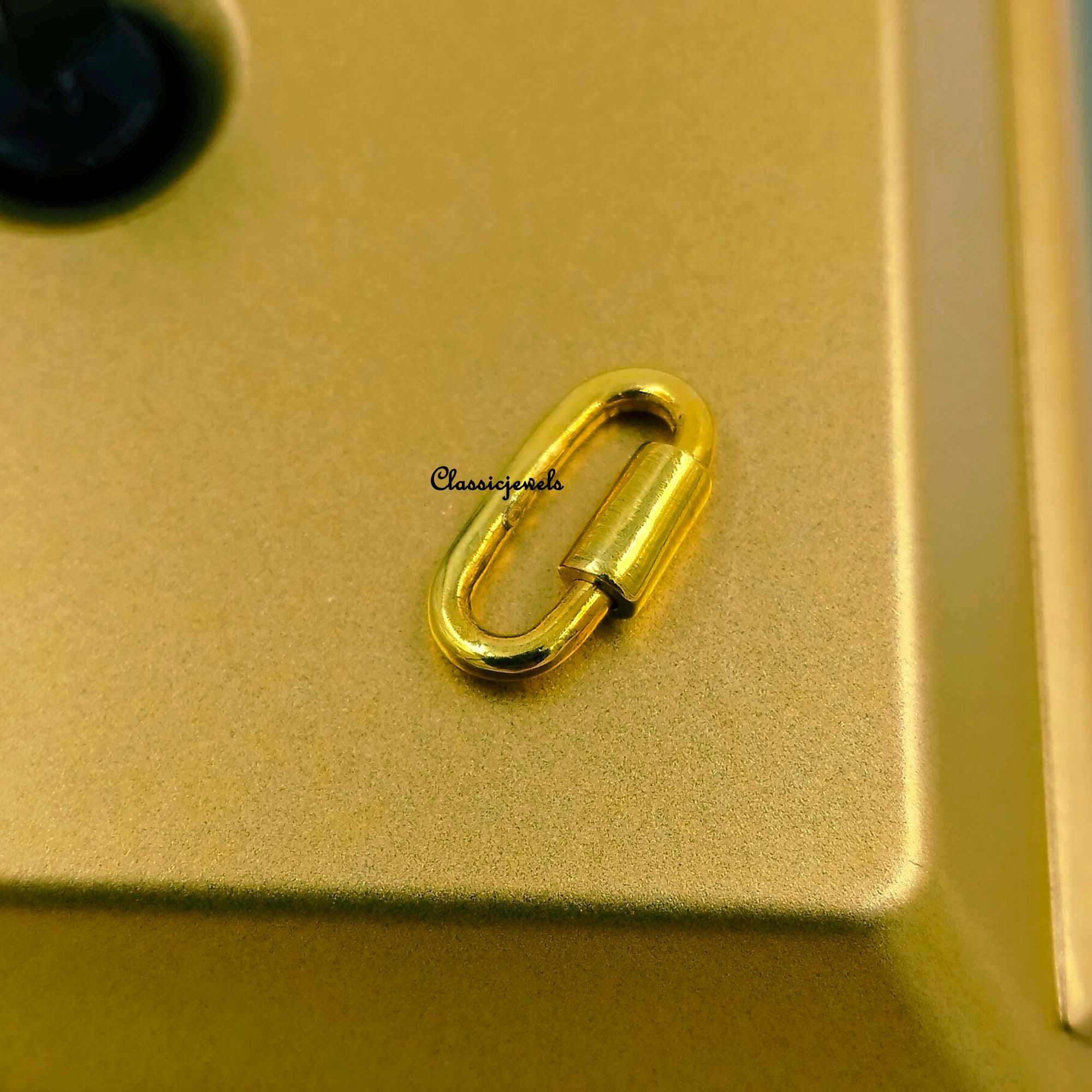 14k Solid Gold Oval Carabiner Lock Clasp: Handmade Jewelry (12x6