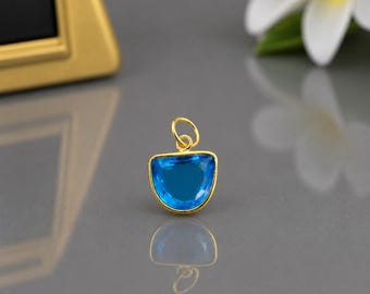 Handmade 18k Gold Blue Topaz Charm Pendant