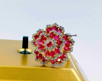 本物のルビーとホワイトトパーズのヴィンテージスタイルのアールデコ