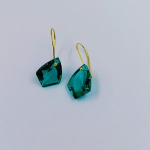14k Gold Lab-Created Paraiba Tourmaline Drop Earrings: Kite Shape
