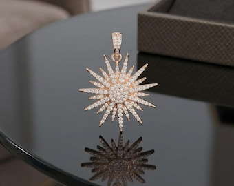 Handgjort 14k guld diamant Starburst-hänge, 25 mm