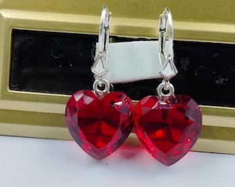 Ruby Heart Earrings, Sterling Silver Bridal Jewelry, July Birthstone