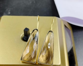 Smoky Quartz Dangle Earrings, Fancy Cut, 925 Sterling Silver