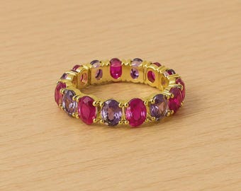 Amethyst Ruby Eternity Band: 14k Gold Fill Promise Ring