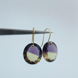 14K Yellow Gold Ametrine Dangle Earrings: Bicolor Gemstone Jewelry
