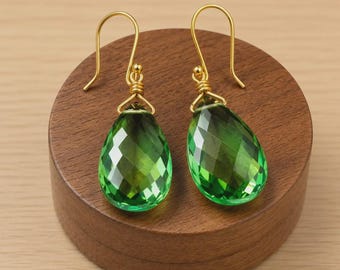 Green Amethyst Teardrop Earrings: Sterling Silver Dangle Jewelry