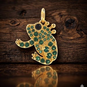 Gold Frosch Smaragd Schwarz Spinell Auge Charm Anhänger, handgemachte Schmuck, Geschenkartikel