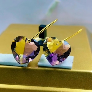 Ametrine Heart Earrings: 925 Sterling Silver, Purple Yellow Gemstone