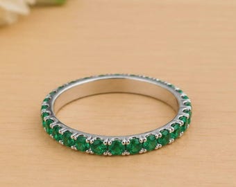Emerald Eternity Band, Sterling Silver May Birthstone Wedding Ring