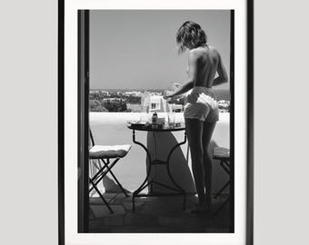 Balcony Morning Photography, Woman Silhouette Print, Black and White Wall Art, Minimalist Fine Art Print, Museum Quality Photo Art