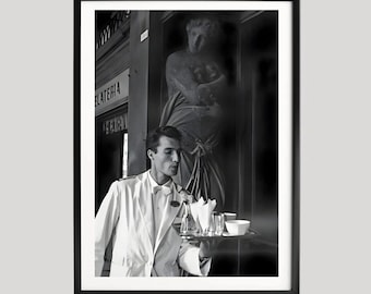 Waiter Photography Print, Black and White Italian Café Poster, Gelateria Wall Art, Retro Fine Art Photo, Museum Quality Home Decor