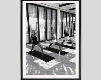 Yoga Class Poster, Black and White Fitness Photography, Wellness Group Wall Art, Minimalist Lifestyle Print, Museum Quality Home Gym Decor