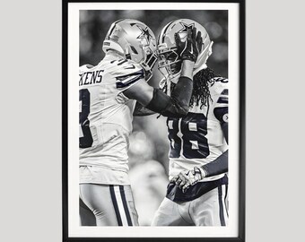 Football Player Poster, Black and White NFL Celebration Photography, Dallas Cowboys Star Moment, Modern Sports Wall Art