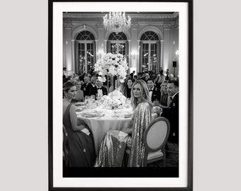 Elegante poster con scena di cena di gala, stampa in bianco e nero, decorazione murale di lusso per eventi, decorazioni artistiche per spazi abitativi moderni e classici