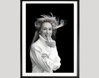 Meryl Streep Black and White Portrait Poster, Classic Hollywood Photography, Elegant Minimalist Wall Art, Iconic Actress Print