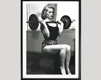 Female Weightlifting Poster, Black and White Fitness Photography, Retro Gym Wall Art, Strong Woman Print, Museum Quality Fine Art Decor
