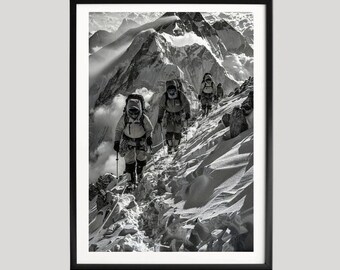 Muurkunst berg, fotografie-afdrukken, skimuurkunst, winterafdrukken, skiafdrukken, zwart-witte muurkunst, museumkwaliteit fotografieposter