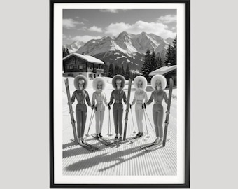 Winterprints, fotografie-prints, poppenposter, skiposter, girly muurkunst, Fine Art Print, zwart-witprints, kunst aan de muur museumkwaliteit