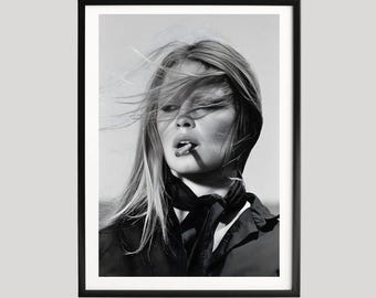 Brigitte Bardot Poster, Black and White Photography Print, Vintage Celebrity Portrait, Old Hollywood Wall Art, Fashion Photography