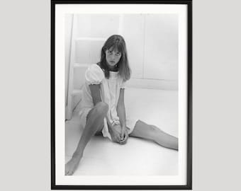 Jane Birkin-print, fotografie-prints, Jane Birkin, retroposter, zwart-witte muurkunst, vintage prints, fotografieposter museumkwaliteit