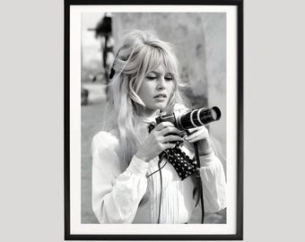 Brigitte Bardot Poster, Black and White Photography Print, Vintage Fashion Portrait, Celebrity Wall Art, Old Hollywood Decor
