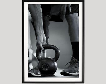 Kettlebell Training Wall Art, Gym Motivation Print, Black and White Fitness Poster, Strength Workout Decor, Athlete Photography