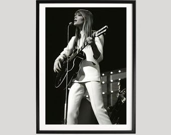 Manifesto del concerto dal vivo di Françoise Hardy, fotografia musicale d'epoca in bianco e nero, icona pop francese degli anni '60, intramontabile opera d'arte da parete per palcoscenici