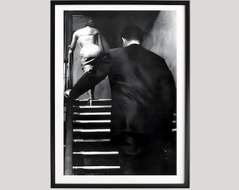 Treppe Romanze Poster, schwarz-weiß Film Noir Paar Szene, klassische Mid Century Fotografie