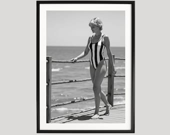 Princess Diana Spencer on Yacht, Portofino Italy, Photography Prints, Princess of Wales, Black and White Art, Museum Quality Photo Art Print