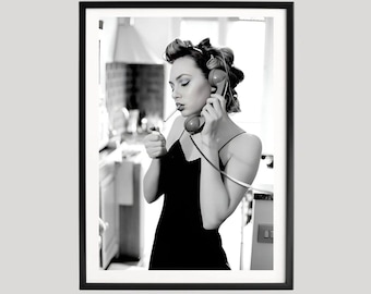 Vintage Frau Telefon Call Poster, Retro schwarz weiss Fine Art Print