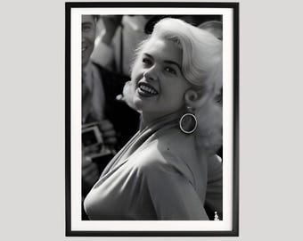 Jayne Mansfield fotografitryck, Hollywood väggkonst, vintage svartvit affisch, klassisk stjärndekor