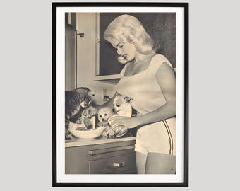 Jayne Mansfield fotografi, Hollywoodstjärna retroposter, svartvit väggkonst, vintagetryck