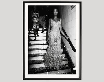Vintage Modefotografie Print: Naomi Campbell Staircase