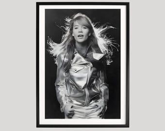 Poster di Françoise Hardy, stampa fotografica in bianco e nero, ritratto dell'iconica cantante pop francese, stile Mod anni '60, intramontabile arte murale vintage