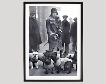 Französische Bulldogge Poster | Retro Dog Walker Wandkunst